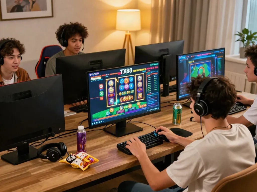 Engaging gaming scene at https://tx88bet.vip/ with players enjoying online slots and sports betting.