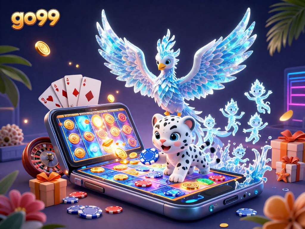 Engage in thrilling bets at go99 with iconic ice phoenix and poker chip gameplay.