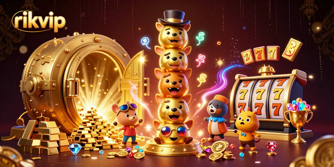 Experience big wins with rikvip as 3D totem characters celebrate casino treasures and joy.
