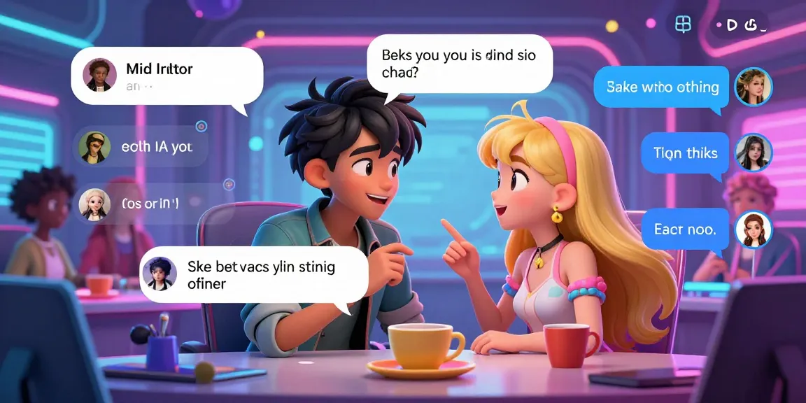 Dynamic ecchi AI chat scene featuring animated characters engaging in playful interactions, showcasing cutting-edge technology and vibrant surroundings.