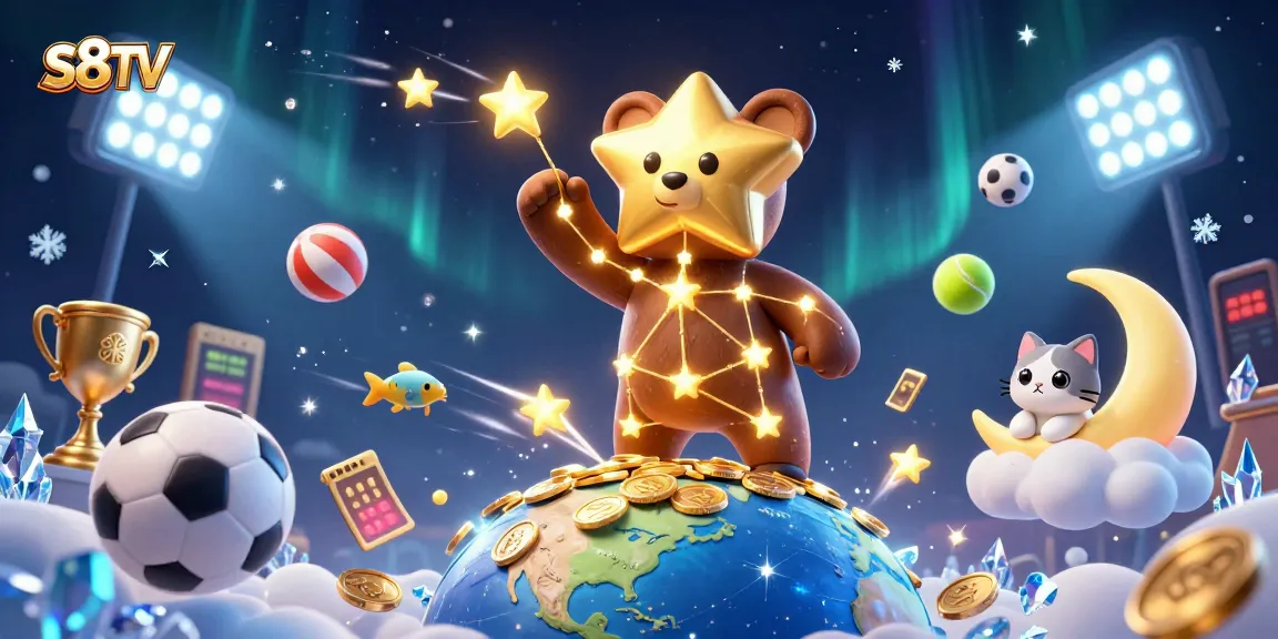 S8TV engages fans with a vibrant illustration showcasing dynamic sports betting elements and a celestial theme.